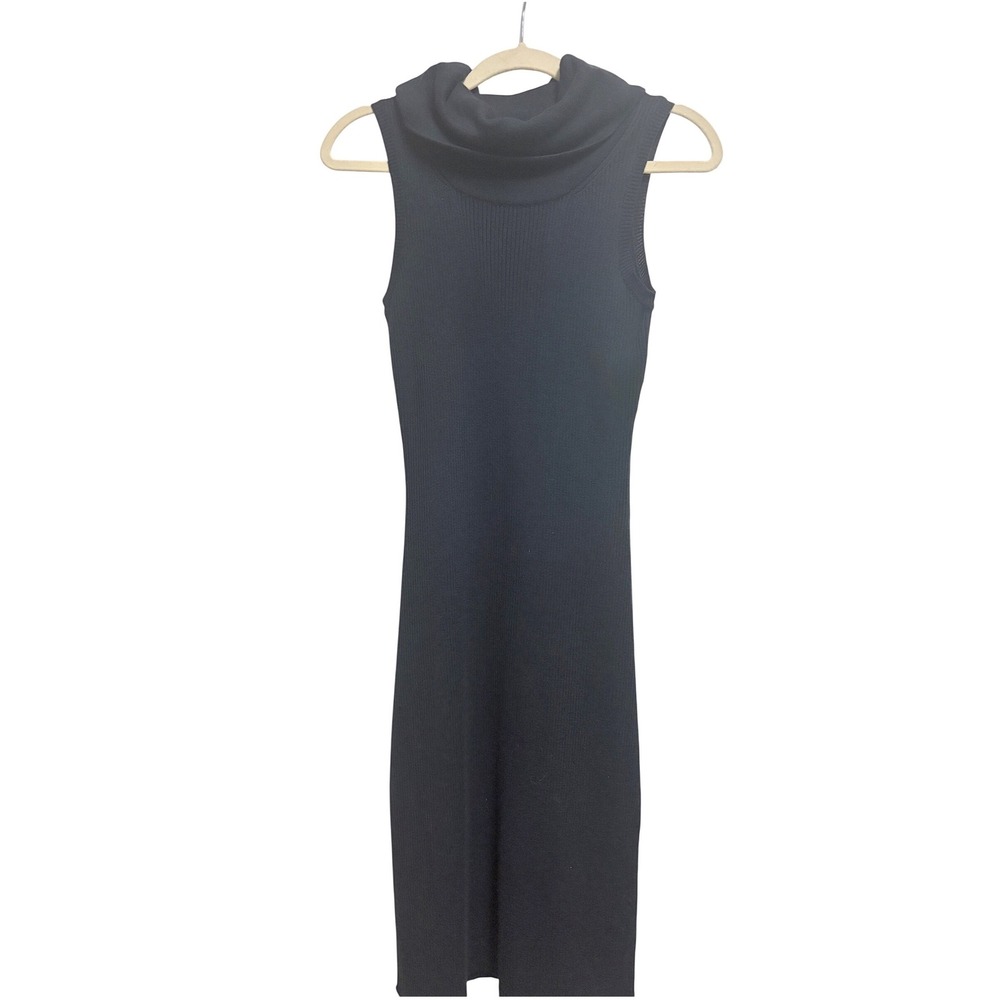 Anthropologie Frenchi Cowl Neck Ribbed Sleeveless Navy Blue Knit Midi Dress S